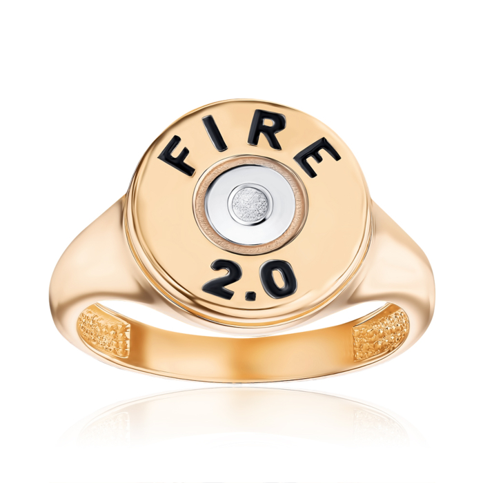 Золота печатка з чорною емаллю 19181-1/01/1/389