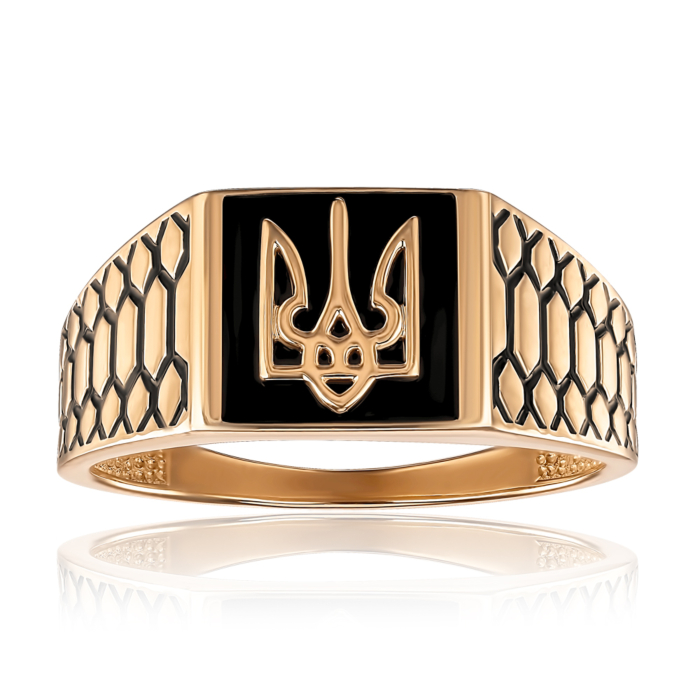 Золота печатка Герб з емаллю 19188/01/0/389