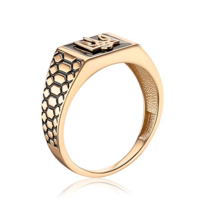 Золота печатка Герб з емаллю 19188/01/0/389