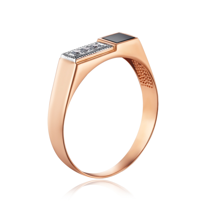 Золота печатка з оніксом і фіанітами. Артикул 1918