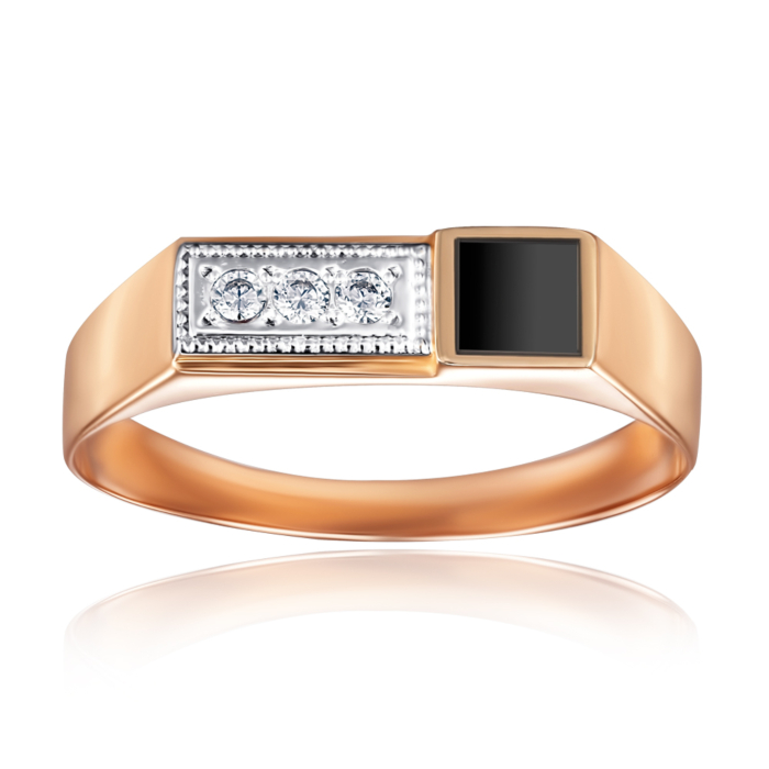 Золота печатка з оніксом і фіанітами. Артикул 1918