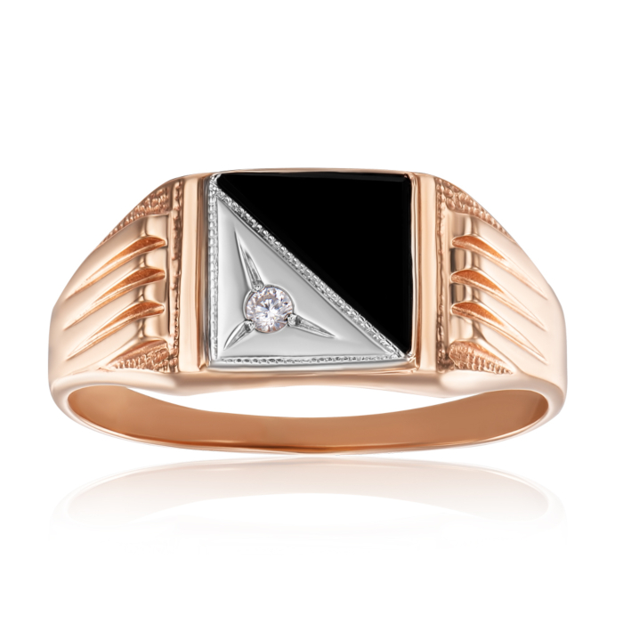 Золотая печатка с ониксом и фианитом. Артикул 1921/01/1/118 (1921)