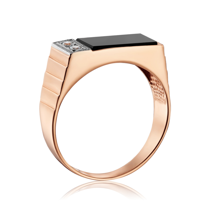 Золота печатка з оніксом і фіанітами. Артикул 1922/01/1/1028 (1922)