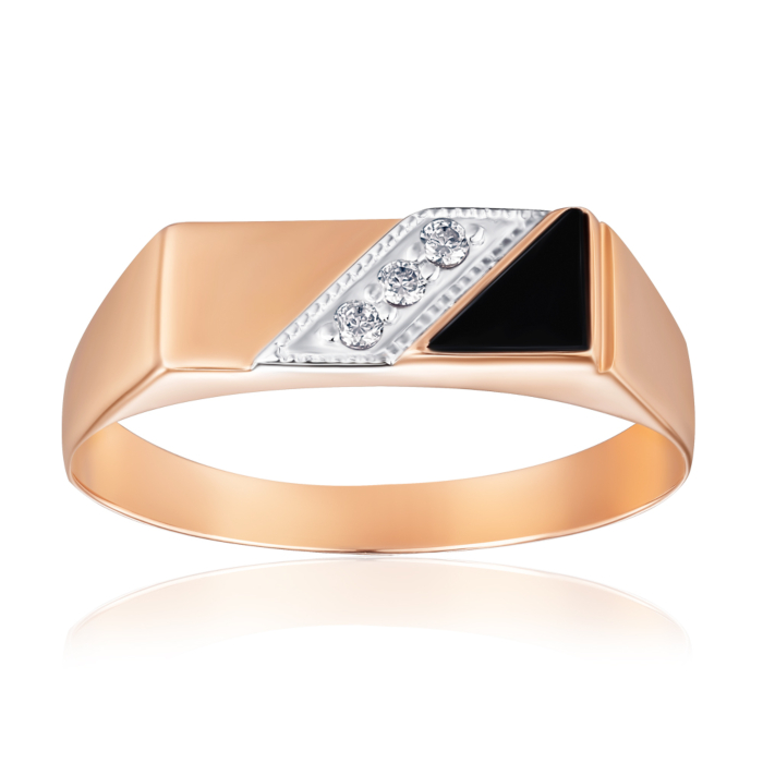 Золота печатка з оніксом і фіанітами. Артикул 1926