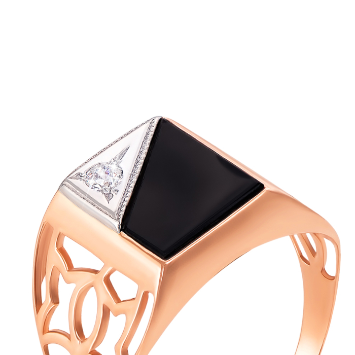 Золотая печатка с ониксом и фианитом. Артикул 1927/2