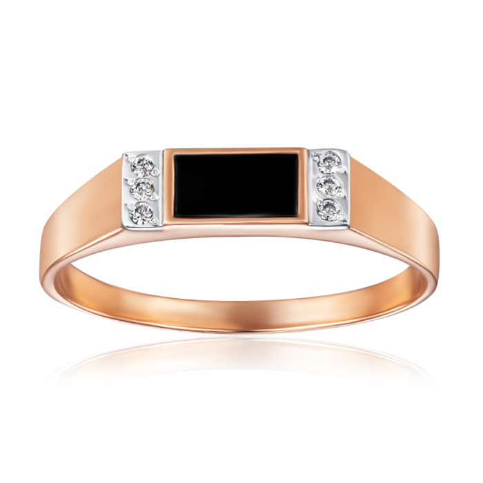 Золотая печатка с ониксом и фианитами. Артикул 1928