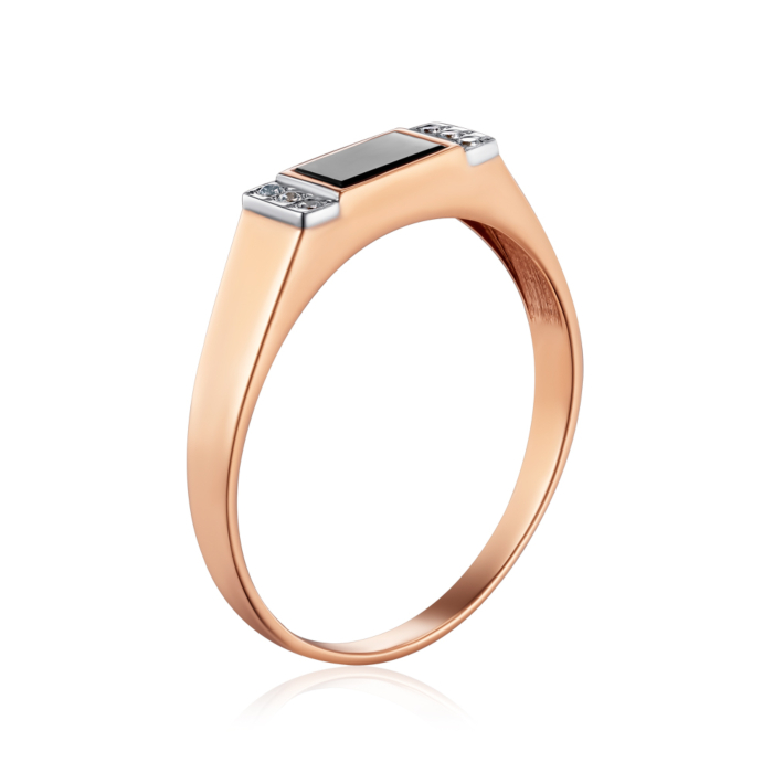 Золотая печатка с ониксом и фианитами. Артикул 1928