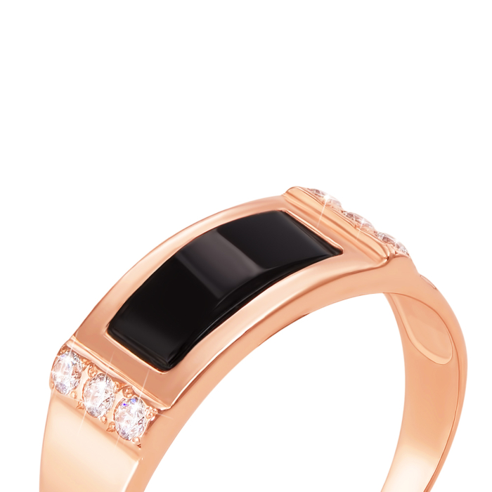 Золота печатка з оніксом і фіанітами. Артикул 1940