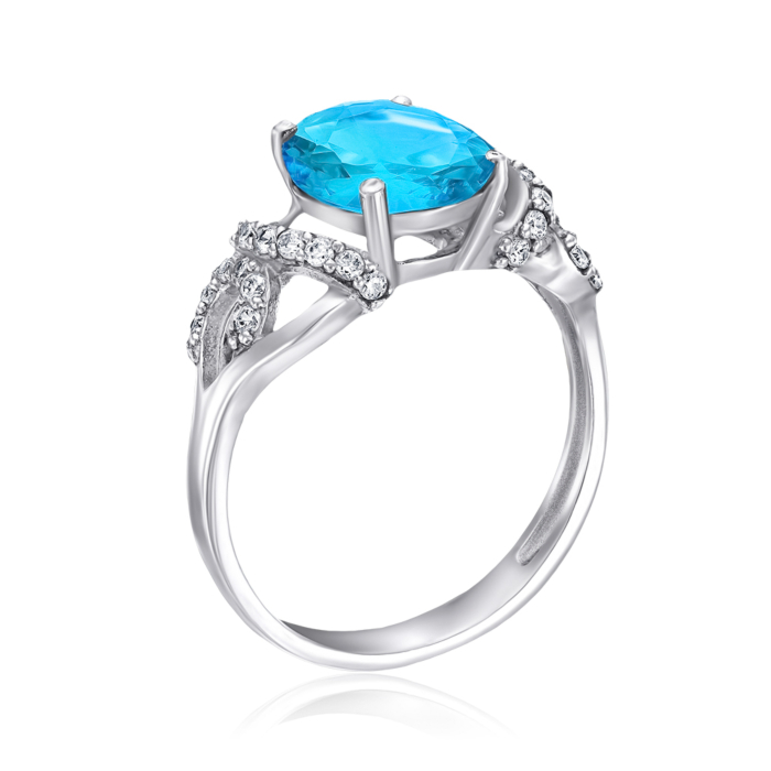 Серебряное кольцо с кварцем и фианитами. Артикул 1945/9р-QSWB