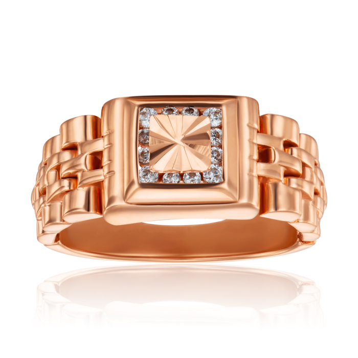 Золота печатка з фіанітами. Артикул 1951/01/2/147