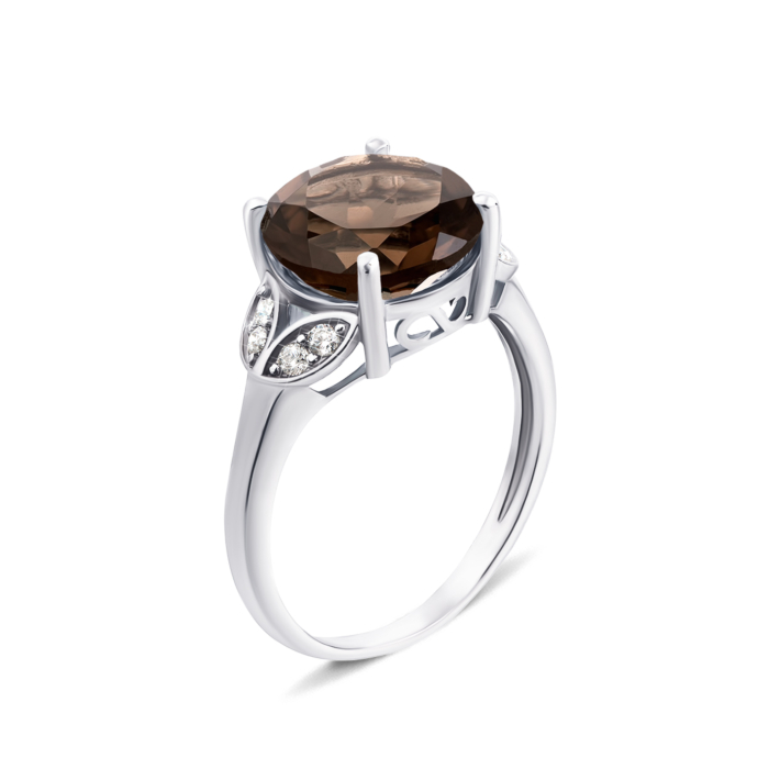 Серебряное кольцо с дымчатым кварцем и фианитами. Артикул 1963/9р