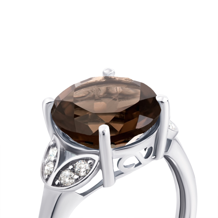 Серебряное кольцо с дымчатым кварцем и фианитами. Артикул 1963/9р