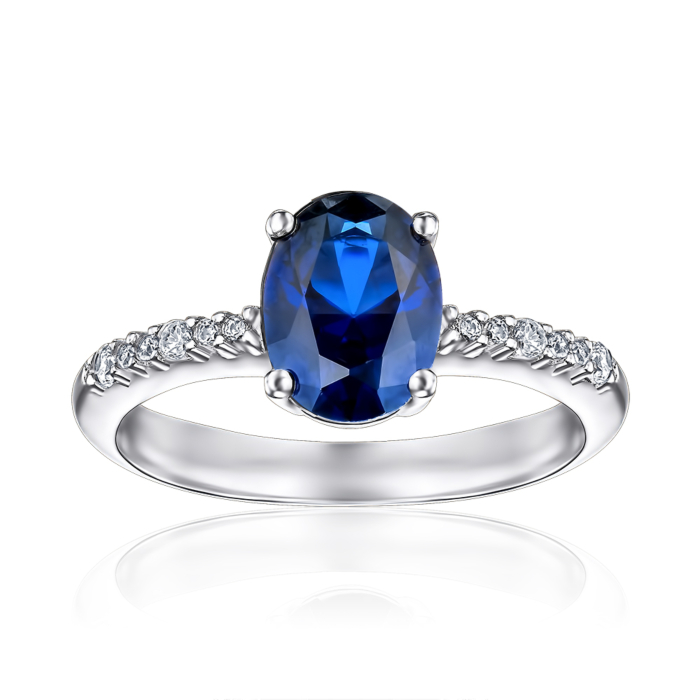 Серебряное кольцо с сапфиром и фианитами. Артикул 1339/1р-HSPH