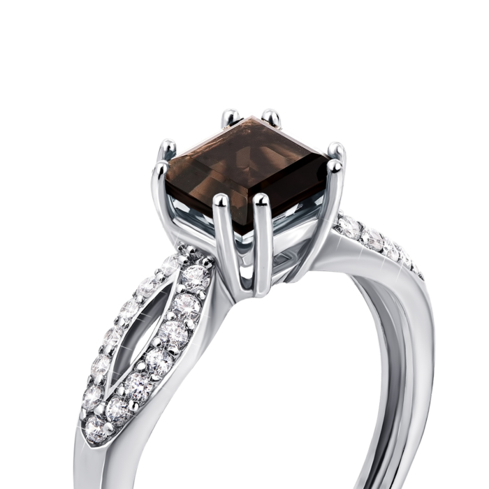 Серебряное кольцо с дымчатым кварцем и фианитами. Артикул 1979/9р