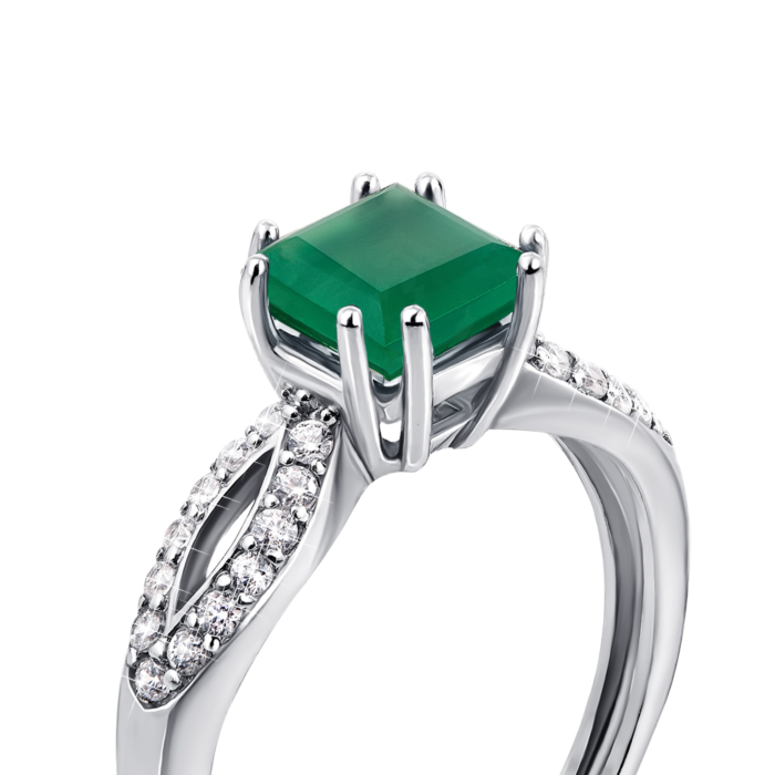 Срібна каблучка з зеленим агатом і фіанітами. Артикул 1979/9р