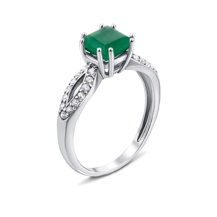 Срібна каблучка з зеленим агатом і фіанітами. Артикул 1979/9р