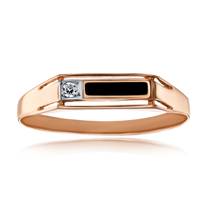 Золотая печатка с эмалью и фианитом. Артикул 1985