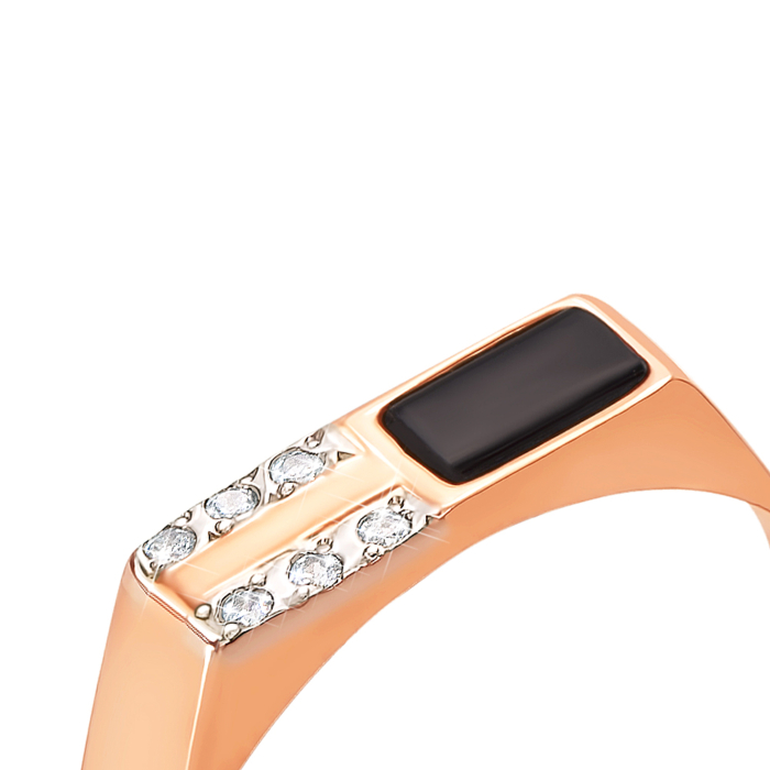 Золота печатка з оніксом і фіанітами. Артикул 1988