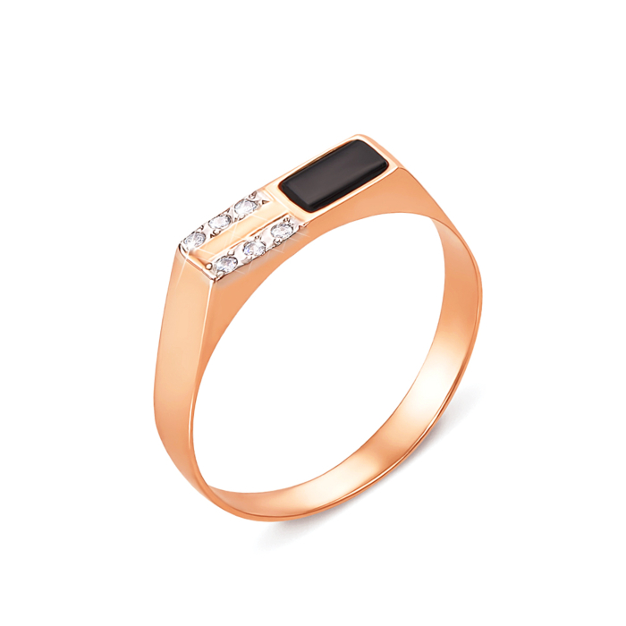 Золота печатка з оніксом і фіанітами. Артикул 1988