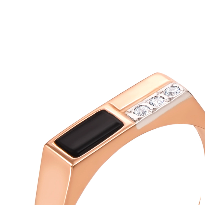 Золота печатка з оніксом і фіанітами. Артикул 1989