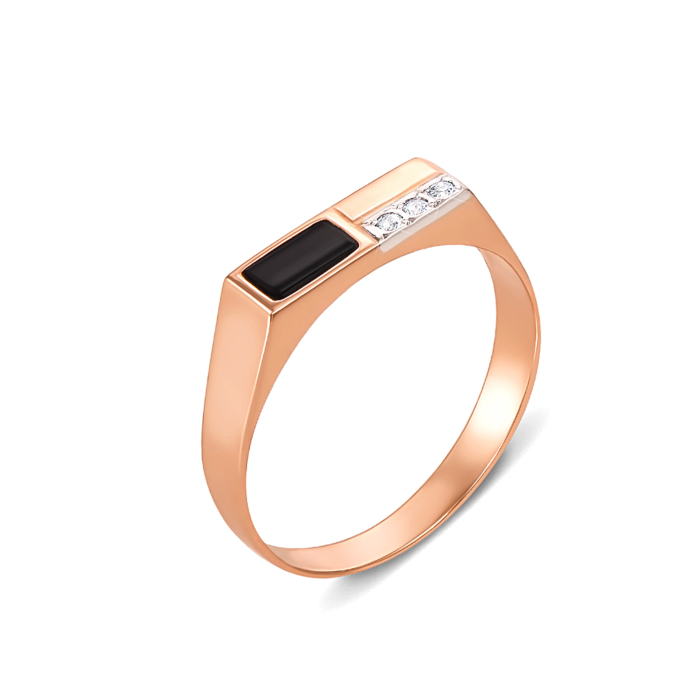 Золота печатка з оніксом і фіанітами. Артикул 1989