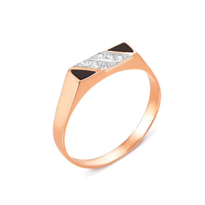 Золотая печатка с фианитами и эмалью. Артикул 1993