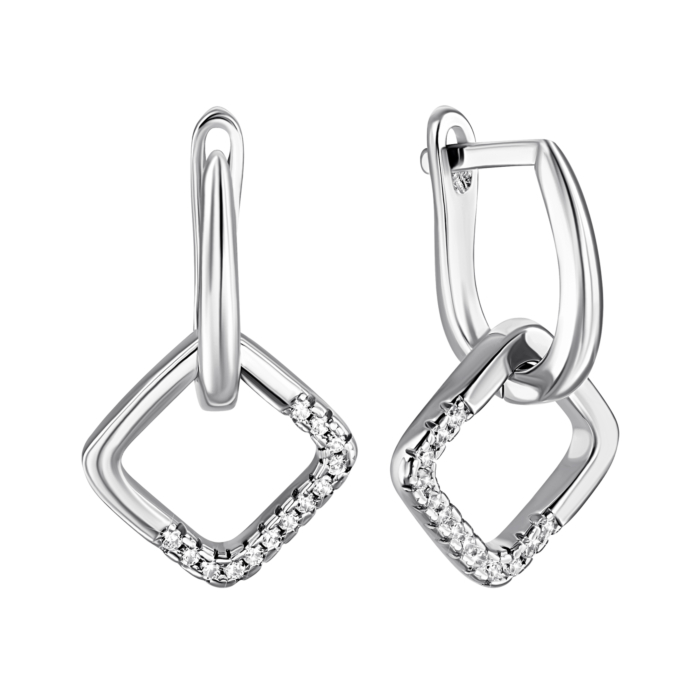 Срібні сережки-підвіски з фіанітами. Артикул UG51EA104843