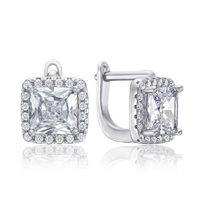 Срібні сережки з фіанітами. Артикул 1EA103914-E/12/1