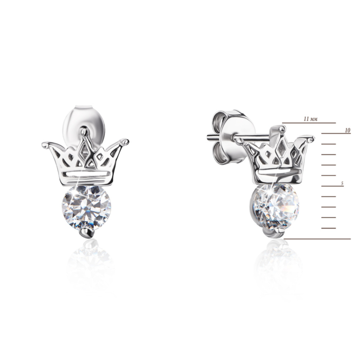 Срібні пусети «Корона» з фіанітами. Артикул 1EA82988-E/12/1