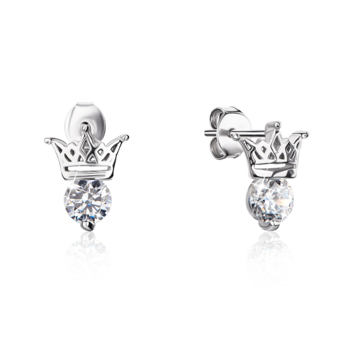 Срібні пусети «Корона» з фіанітами. Артикул 1EA82988-E/12/1