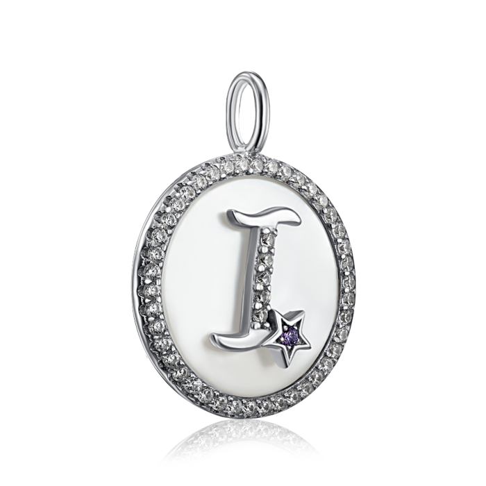 Срібна підвіска з фіанітами та перламутром. Артикул MP14305A-P/12/4490