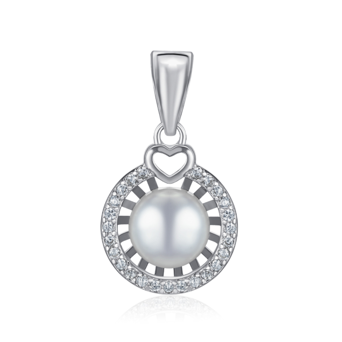 Срібна підвіска з перлиною та фіанітами. Артикул 1PE57045-P/12/2649