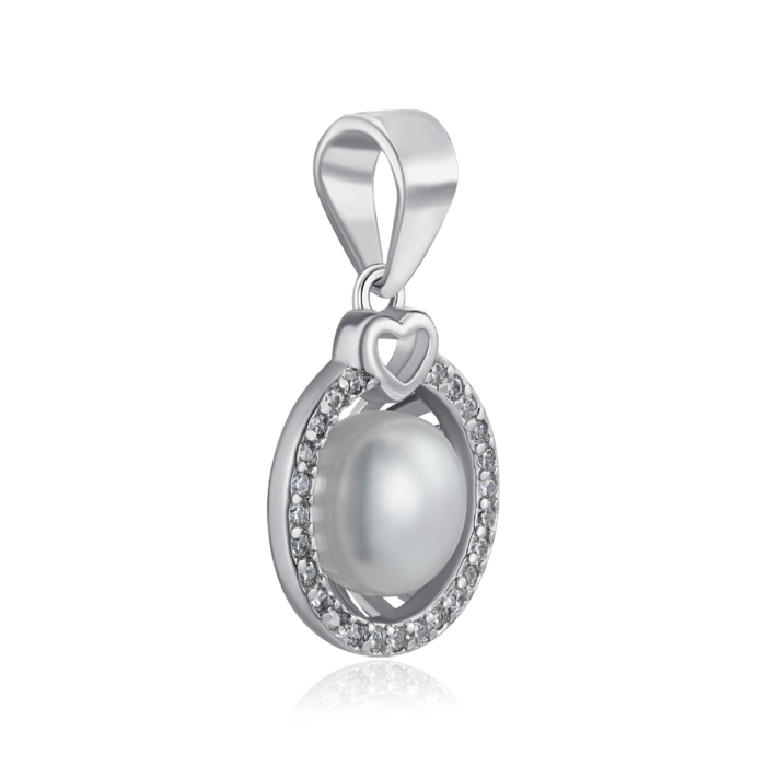 Срібна підвіска з перлиною та фіанітами. Артикул 1PE57045-P/12/2649