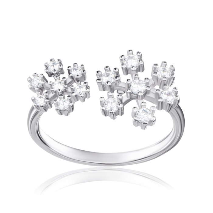 Срібна каблучка «Сніжинка» з фіанітами. Артикул 1RI38839-R/12/1