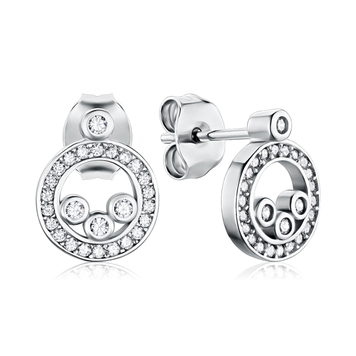 Срібні сережки-пусети з фіанітами 1SE61295-E/12/1