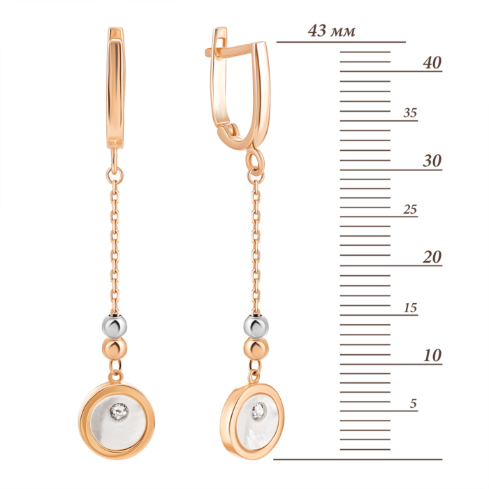 Золотые серьги-подвески с перламутром и фианитом. Артикул UG52/10/137