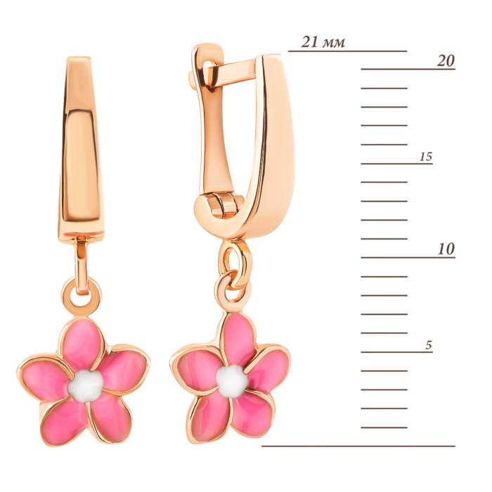 Золоті сережки-підвіски з емаллю. Артикул UG52/10/151