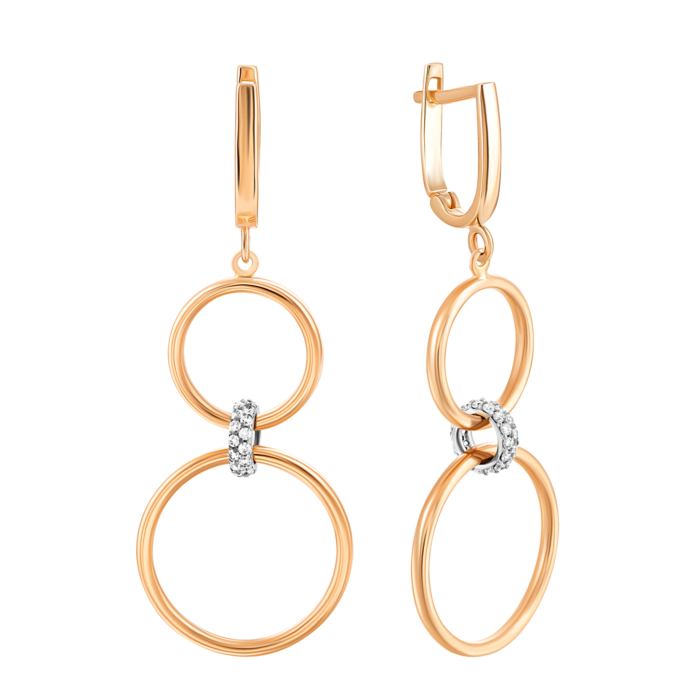 Золоті сережки-підвіски з фіанітами. Артикул UG52/10/179