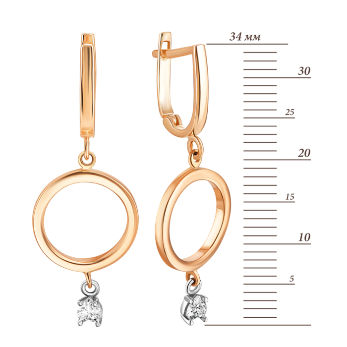 Золотые серьги-подвески с фианитом. Артикул UG52/10/252кб