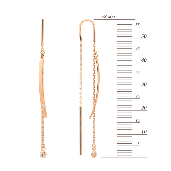 Золотые серьги-протяжки с фианитами. Артикул UG52/30/016