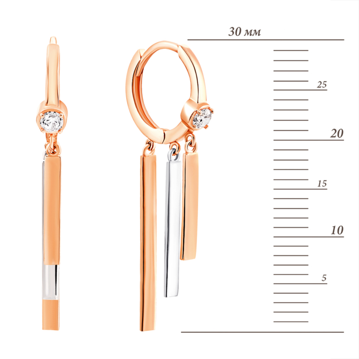 Золоті сережки-підвіски з фіанітами. Артикул UG52/40/004