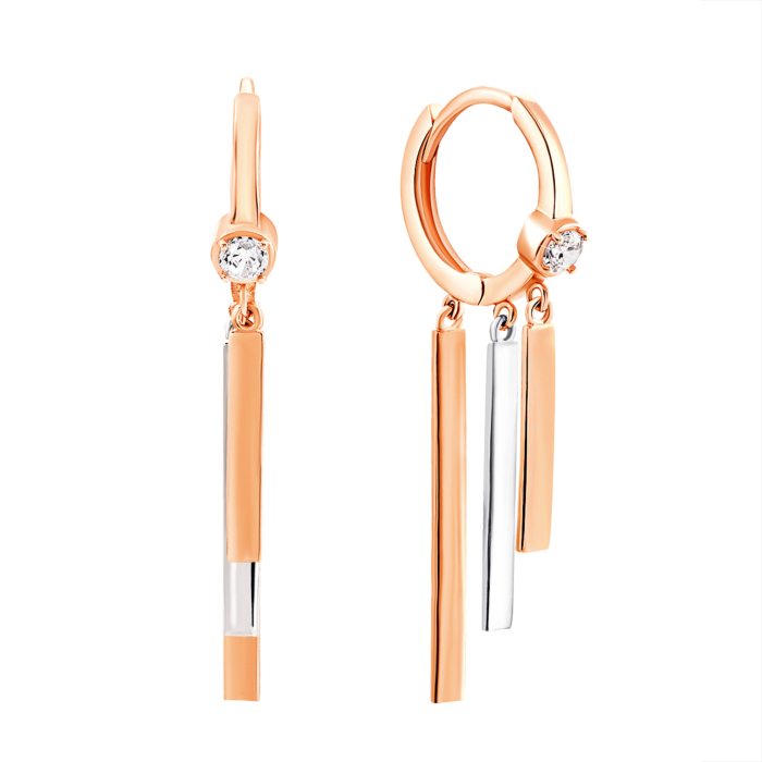 Золоті сережки-підвіски з фіанітами. Артикул UG52/40/004