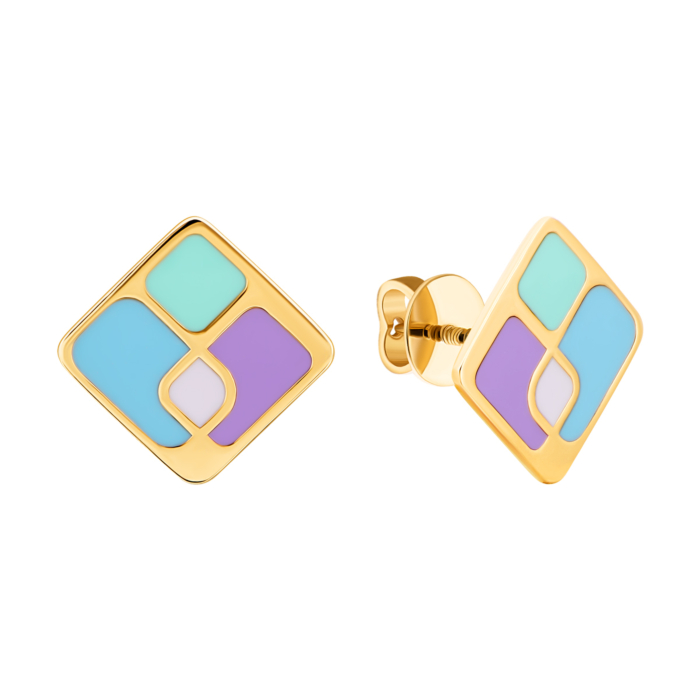 Золотые пуссеты с эмалью. Артикул UG52/50/335/2