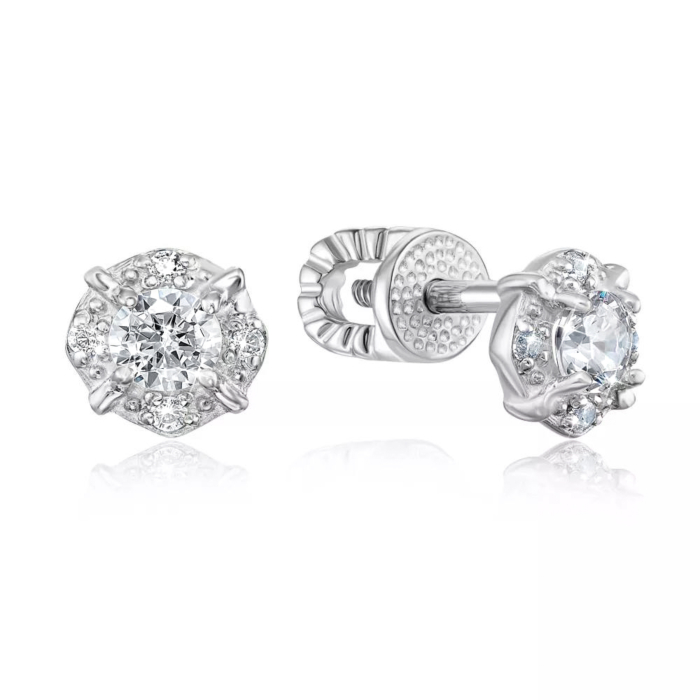 Золотые пуссеты с фианитами. Артикул 21339/б кп