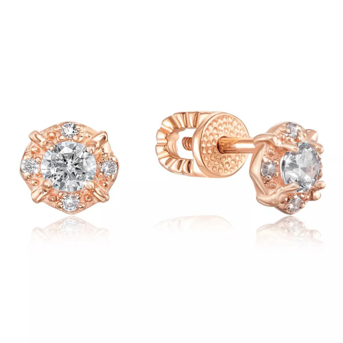 Золоті пусети з фіанітами. Артикул 21339 кп