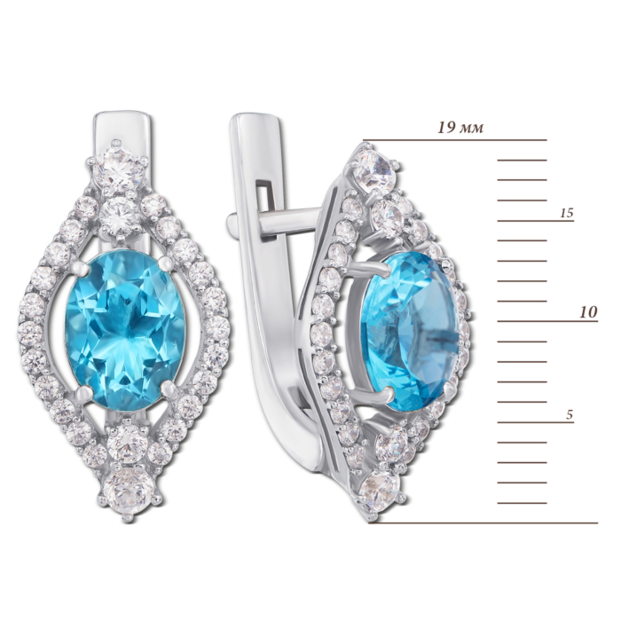 Срібні сережки з блакитним кварцом і фіанітами. Артикул 2053/9р