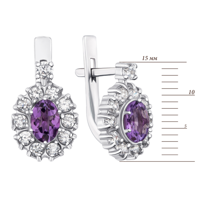 Серебряные серьги с аметистом и фианитами. Артикул 2059/9p