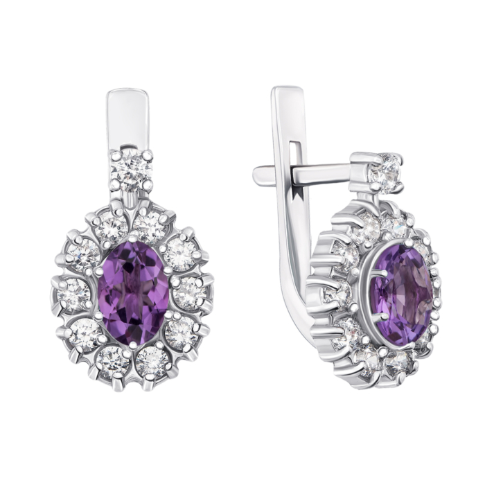 Серебряные серьги с аметистом и фианитами. Артикул 2059/9p