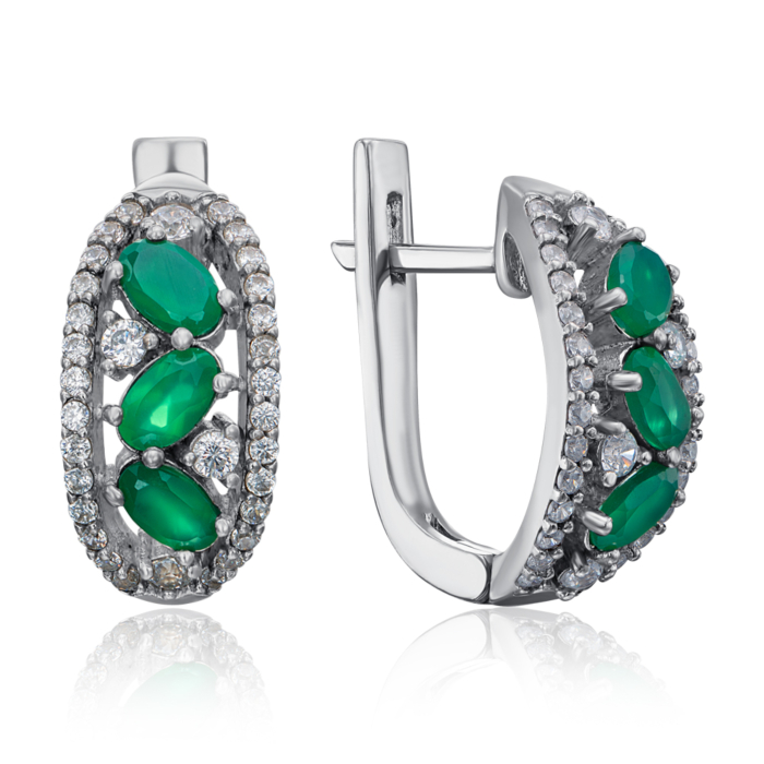 Серебряные серьги с зеленым агатом. Артикул 2068/9р