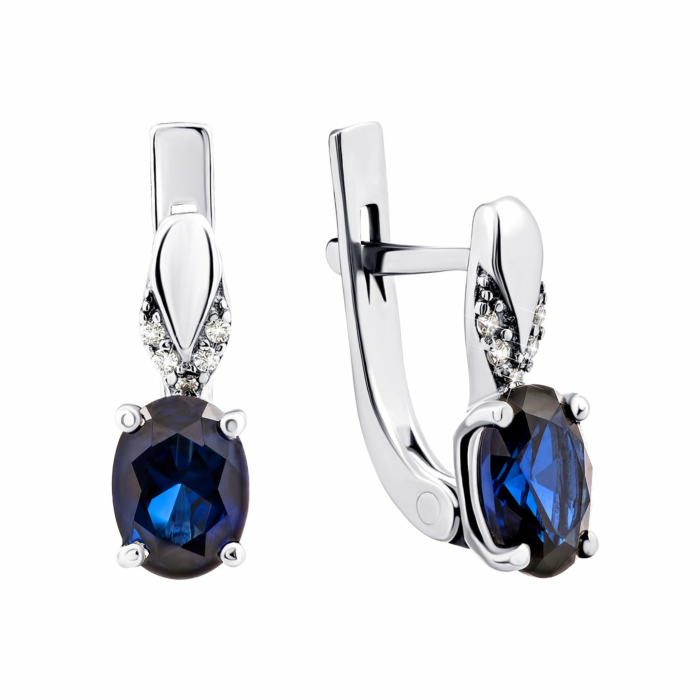 Срібні сережки з сапфіром і фіанітами. Артикул UG52078/1р-HSPH